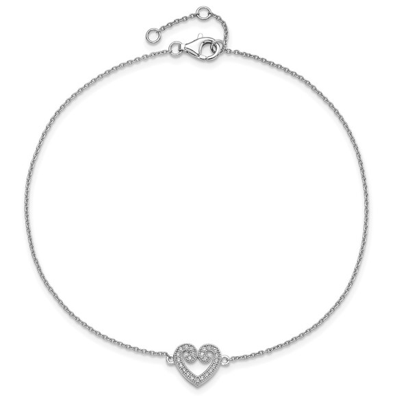 925 Sterling Silver 23 Stone 9" Micro Pave CZ Heart Anklet with 1" Extender - Picture 4 of 4
